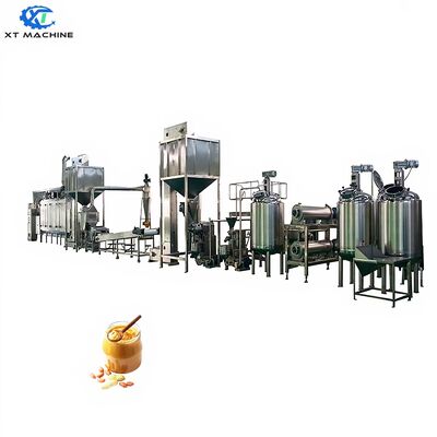 SUS 304 স্টেইনলেস স্টীল নির্মাণের সাথে সম্পূর্ণরূপে বন্ধ মাল্টি-ফর্মুলা বাদাম মাখন উত্পাদন লাইন